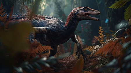 Illustration of various types of dinosaurs in the interior of the forest, 3d realisticの素材