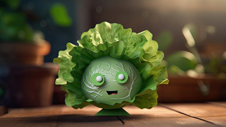 Cabbage with funny face. Concept of healthy eating and vegetarianismの素材
