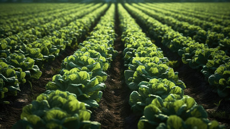 Lettuce field in the morning light. Lettuce plantationの素材