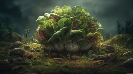 Cabbage in the aquarium. 3d illustration. Fantasy style.の素材
