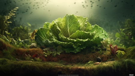Lettuce in the aquarium. Underwater world. 3d renderingの素材