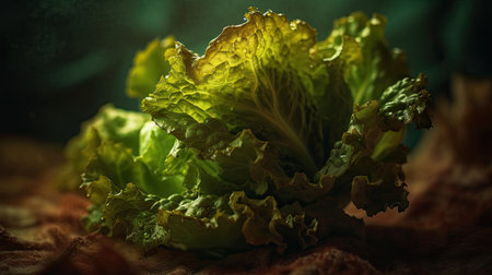 Fresh lettuce on a dark background. Selective focus. Toned.の素材