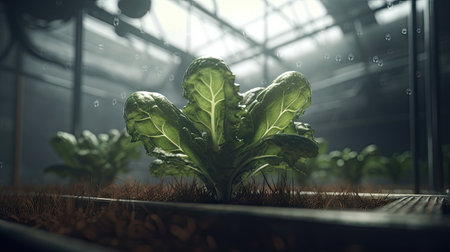 Plants in a glasshouse. 3d rendering, toned imageの素材