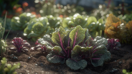 Organic vegetable garden in the morning. Selective focus. nature.の素材