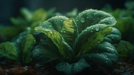 Lettuce with water drops, close-up, selective focusの素材