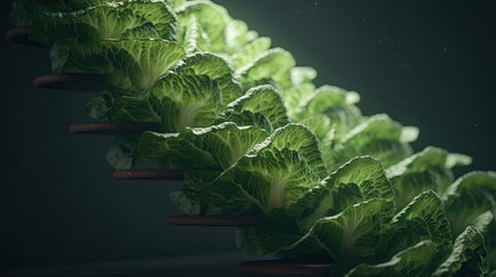 Cabbage leaves on dark background. Concept of healthy nutrition. 3d renderingの素材