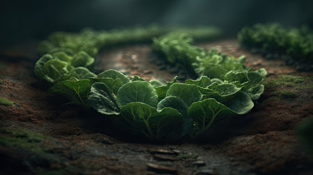 Lettuce in the garden on the ground, 3d renderの素材