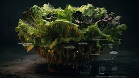 Organic food concept with fresh cabbage on dark background. Mixed mediaの素材