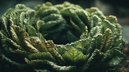 Close-up of savoy cabbage leaves. Selective focus.の素材