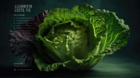 Fresh green cabbage on a dark background with space for your text.の素材