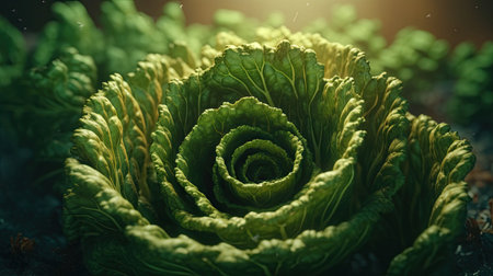 Close up of fresh green savoy cabbage, ornamental cabbage.の素材