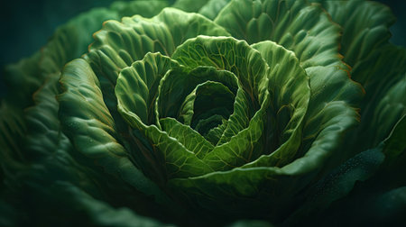 Fresh green cabbage with dew on the leaves. Close-up.の素材