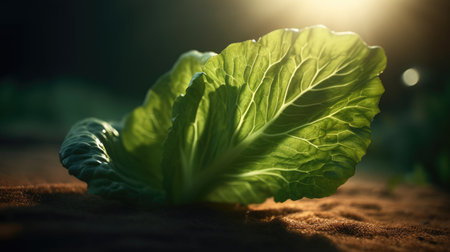 Cabbage leaves on the ground in the sun. Selective focus.の素材