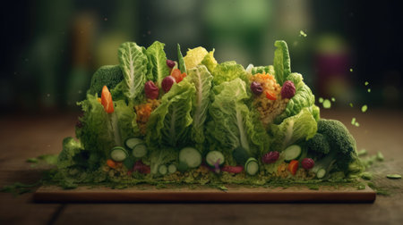 Vegetable salad on a wooden board. Healthy food concept.の素材
