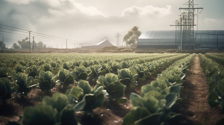 Lettuce field in the morning light. Vintage retro style.の素材