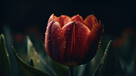 Illustration of beautiful tulips in the garden, 3d realisticの素材