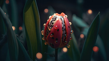 Illustration of beautiful tulips in the garden, 3d realisticの素材