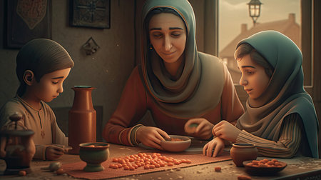 Eid al-Adha Celebration, the Moment of Sacrificial Animal Slaughter, happyの素材