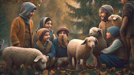 Eid al-Adha Celebration, the Moment of Sacrificial Animal Slaughter, happyの素材