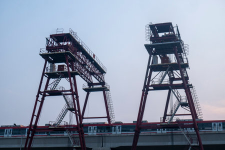 Depok, Indonesia - July 3rd 2021 : situation at tower controll for monitor Lock Rapid Transit development, during local lockdownのeditorial素材