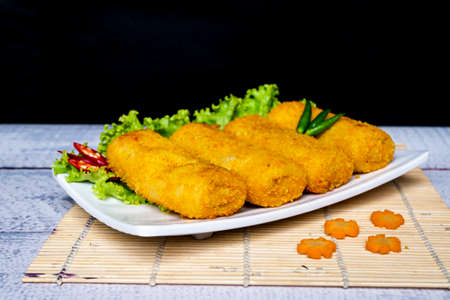 Delicious Risoles or Risol Vegetable is a typical Indonesian traditional street food made from flour...