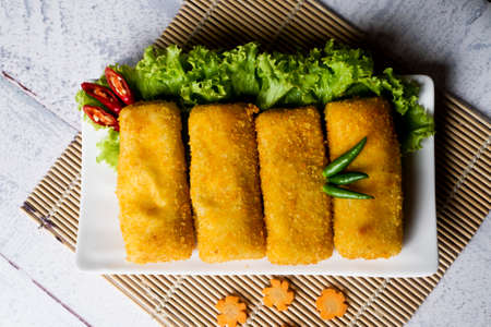 Delicious Risoles or Risol Vegetable is a typical Indonesian traditional street food made from flour...