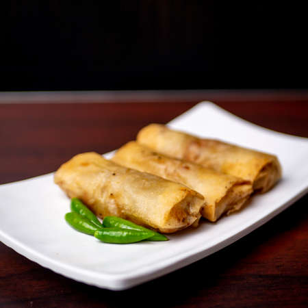 Lumpia Semarang, Indonesian traditional food from semarang city. Lumpia are various types of spring rollsの写真素材