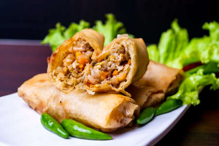 Lumpia Semarang, Indonesian traditional food from semarang city. Lumpia are various types of spring rollsの写真素材
