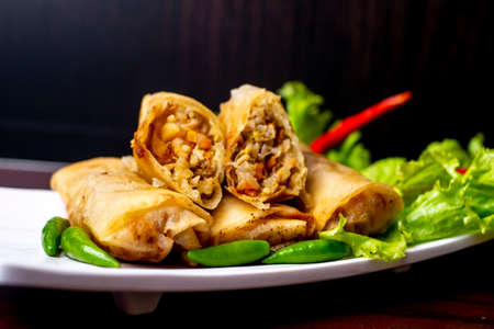 Lumpia Semarang, Indonesian traditional food from semarang city. Lumpia are various types of spring rollsの写真素材