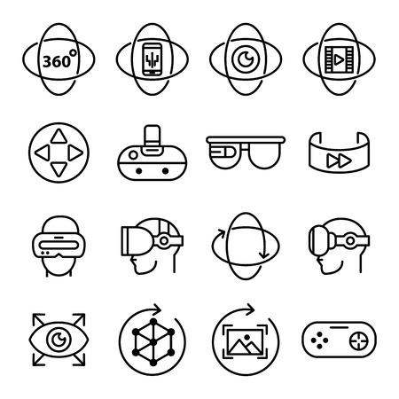 Virtual Reality Icons Set In Outline Styleのイラスト素材