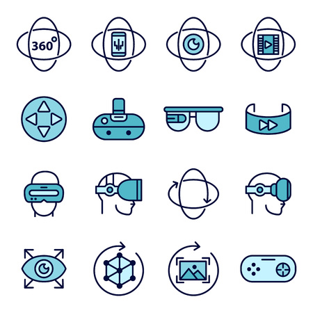 Virtual Reality Icons Set In Flat Colorのイラスト素材