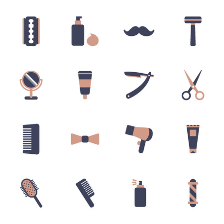 Barber shop and shave shop vector icons. Barber tools, supplies and equipmentのイラスト素材