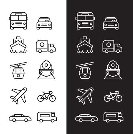 Transportation set of icons black and whiteのイラスト素材