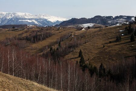 Mountain range in sunset lightの写真素材