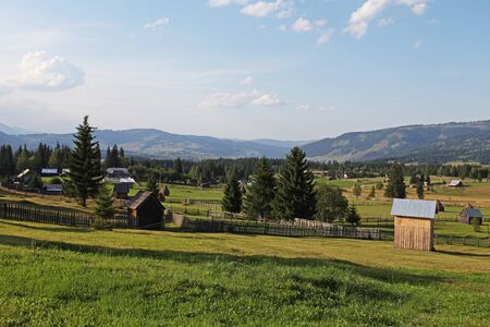 Beautiful view over mountains in countryside of Bucovinaの写真素材