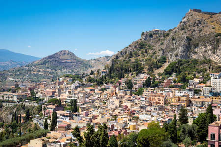 Good view of the tourist destination of Taormina, Sicily.の写真素材