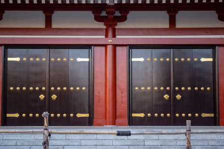 Detail of the roof of Asakusa Temple in Tokyo, Japan during dusk on a fall day.のeditorial素材