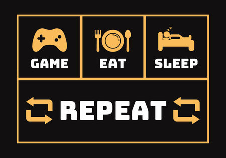 Activites slogan game, eat, sleep and repeat sign. Gamer daily activity life.のイラスト素材
