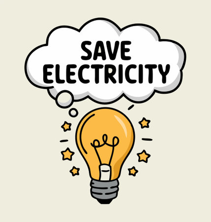 Illustration of a light bulb with a thought bubble that says "Save electricity".のイラスト素材