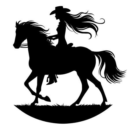 Cowgirl Riding Horse Silhouetteのイラスト素材