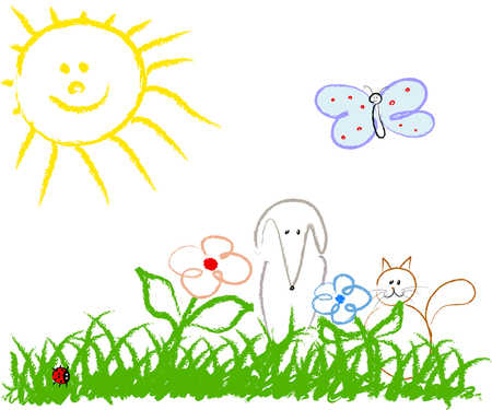Cute child handmade drawing. Full editable vector illustrationのイラスト素材