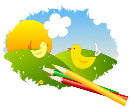 Spring theme drawing. Full editable vector illustrationのイラスト素材