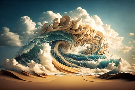 Abstract clouds and ocean wave with foam.  Created with Generative AI technology.の素材