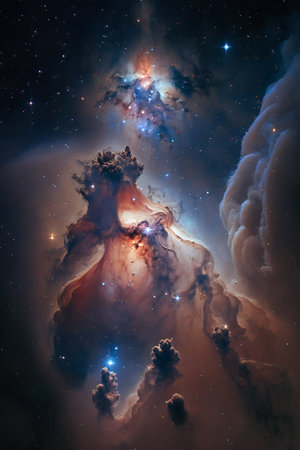 Deep space colorful nebula. Created with Generative AI technology.の素材