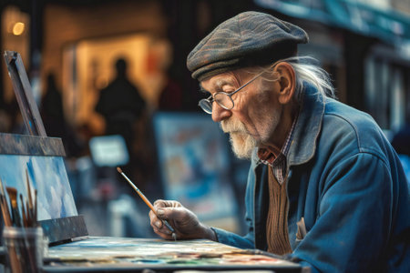Old artist painting. Created with Generative AI technology.の素材
