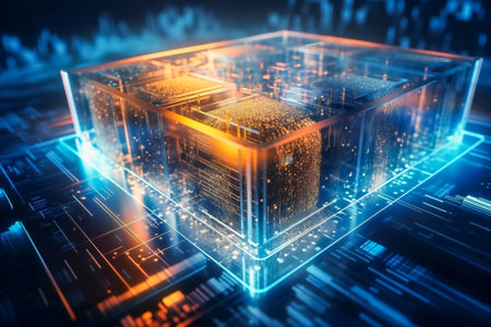 Generic information technology, computer architecture or artificial intelligence abstract concept illustration. Created with Generative AI technology.の素材