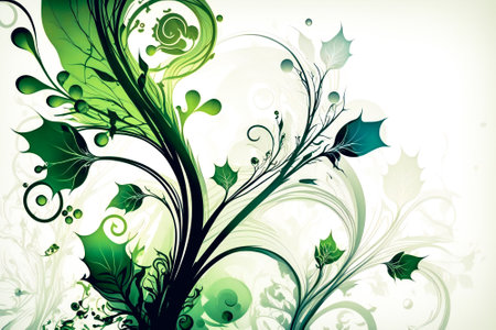Green abstract floral background. Decorative foliage illustration. Created with Generative AI technology.の素材