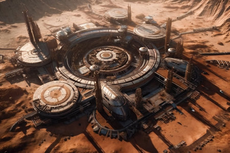 Future Mars base or scientific facility. Mars colonization concept. Created with Generative AI technology.の素材