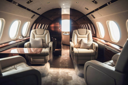Private plane luxury interior. Created with Generative AI technology.の素材