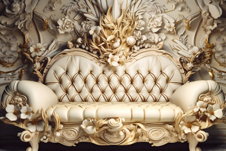 Richly decorated baroque fantasy white furniture. Created with Generative AI technology.の素材
